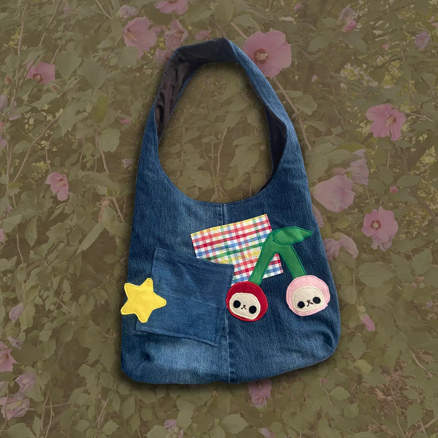 cherry + plaid bag