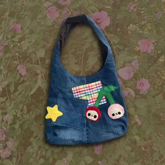 cherry + plaid bag