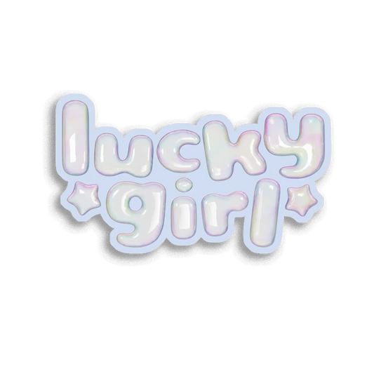 bubble 'lucky girl' text sticker on a white background