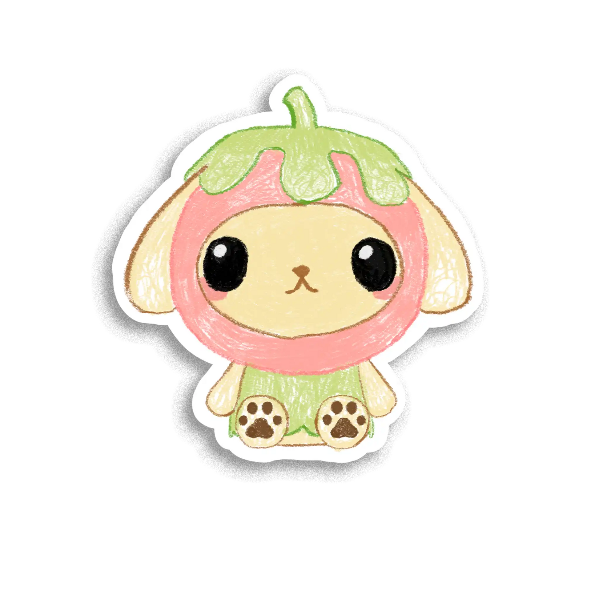 Cute cartoon character in a strawberry costume on a white background